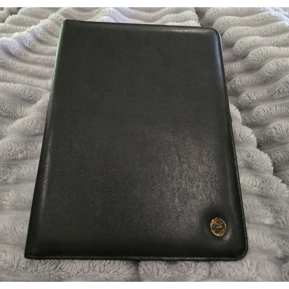 Professional Black Leather Portfolio Organizer Padfolio Business Card Holder